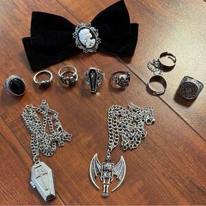 Silver and Black Gothic Ring Set